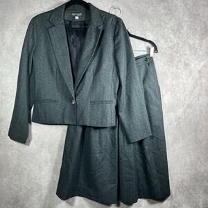 VTG Pierre Cardin Blazer Skirt Set‎ Womens 11/12 Gray Wool Herringbone Career